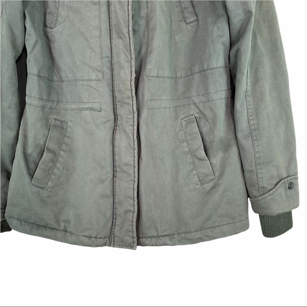 Aqua Olive Green Fur Collar Hoodie Jacket - Picture 7 of 9